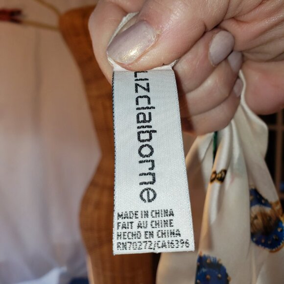 Liz Claiborne 100% Silk Scarf, Cream, Blue, Red, Gold - Picture 3 of 4